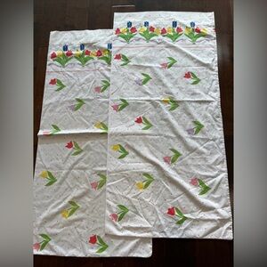 Vintage Spring Pillowcases Floral Polka Dot Tulip Cannon King 20"x30" Lot‎ Of 2